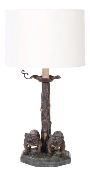 Antique Cold Painted Bronze Table Lamp With Bulldogs