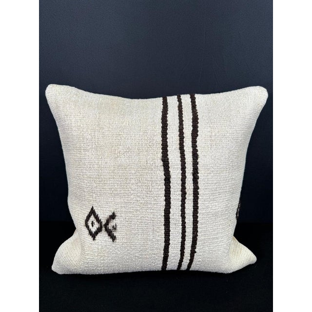 Turkish Hemp Pillow Cushion Natural Beige Black Cushion Cover 20x20 For Sale - Image 4 of 4