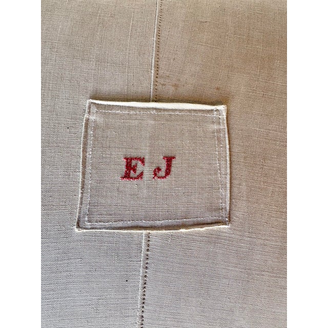 Linen Early 20th Century French Walnut and Antique Linen Upholstered Bench For Sale - Image 8 of 12