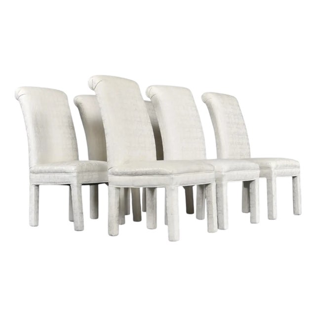 6 White Upholstered High Back Parsons Dining Chairs For Sale