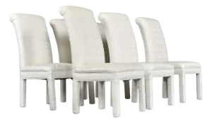 6 White Upholstered High Back Parsons Dining Chairs