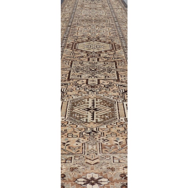 Tribal Vintage Persian Karadjeh Long Runner With Medallion Design in Natural Wool Tones For Sale - Image 3 of 12
