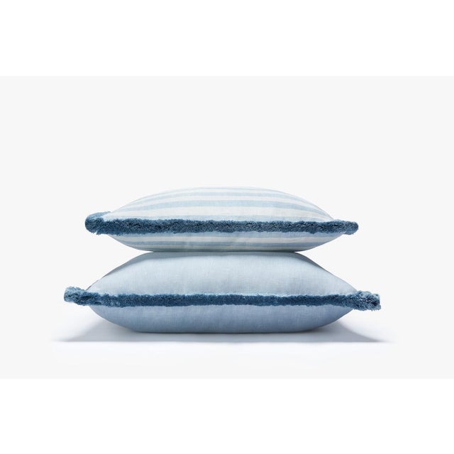 White Light Blue with Light Blue Fringes Happy Linen Striped by LO DECOR for Lorenza Briola For Sale - Image 3 of 7