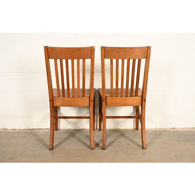 Limbert Style Antique Mission Oak Arts & Crafts Spindle Back Side Chairs or Dining Chairs, Pair For Sale - Image 13 of 14