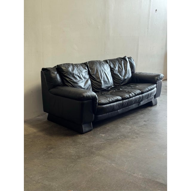 1980s Vintage Italian Black Leather Sofa - Mid Century Modern Style 1980s For Sale - Image 5 of 12