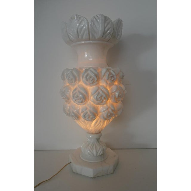 Italian Carved Flowers Alabaster Table Lamp, 1950s For Sale - Image 15 of 18