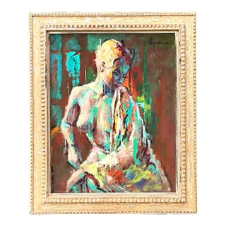 Vintage MCM Original Abstract Figurative Nude on Canvas For Sale