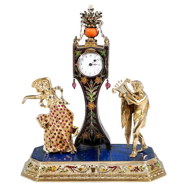 Viennese Glass and Silver Belle Epoque Splendour Clock with Enamel and Gemstones, 1880 For Sale - Image 16 of 16
