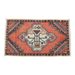 1950s Handmade Orange Wool & Cotton Rug