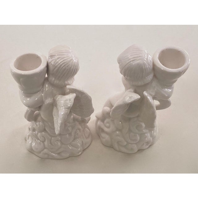 1960s Italian Putti Porcelain Candlesticks a Pair For Sale - Image 4 of 7