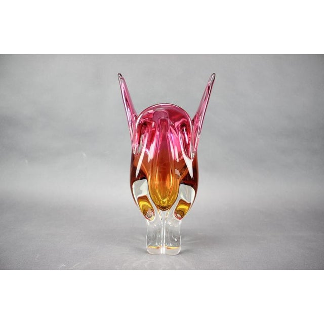 Beautiful sculptural art glass vase designed by Josef Hospodka and produced in Czechoslovakia during the 1960s. The vase...
