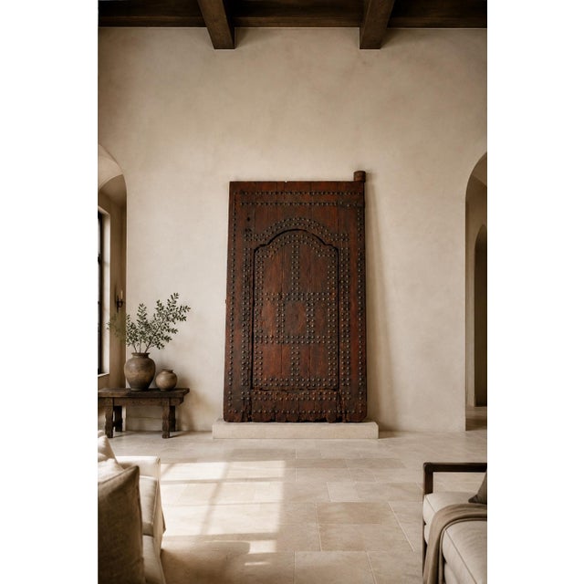 Moroccan Monumental 19th-Century Moroccan Moorish Studded Wood Riad Door For Sale - Image 3 of 15