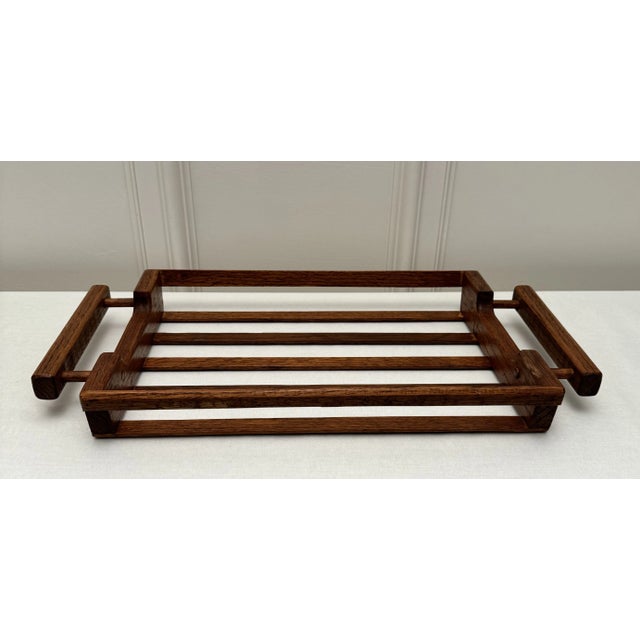Mid Century Modern Open Slat Solid Oak Wood Double Handled Tray For Sale In Houston - Image 6 of 12