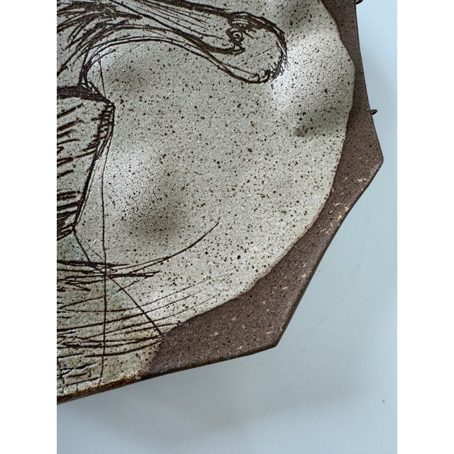 1980s 80's Vintage Janel Hand Painted Pelican Artist Pottery Wall Art For Sale - Image 5 of 9