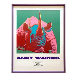 Andy Warhol Estate Vintage 1990 1st Edtn Endangered Species Lithograph Print Framed Pop Art Poster " Black Rhinoceros " 1983