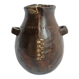 Vintage African Village Rustic Tribal Pitcher For Sale