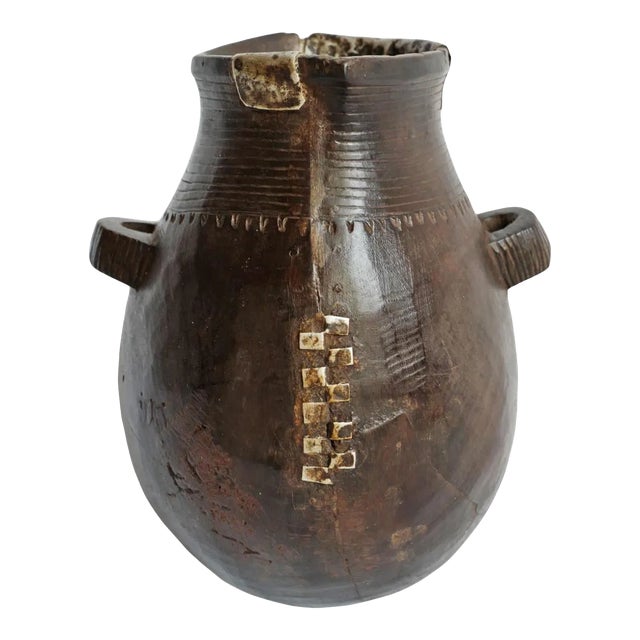 Vintage African Village Rustic Tribal Pitcher For Sale