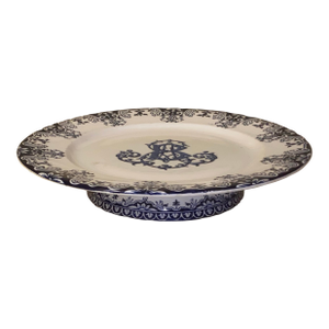 1800s Jules Vieillard & Cie Monogrammed Blue and White Cake Plate