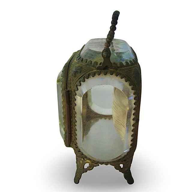 Metal Antique 1900 Paris Exposition Glass & Gilt Jewelry Watch Box Palais De L’Électricité For Sale - Image 7 of 12