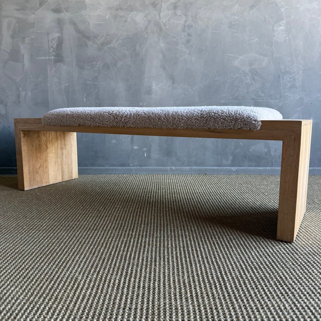 Casi Sheep Bench in White Oak and Natural Genuine Sheep Upholstery For Sale In Los Angeles - Image 6 of 15