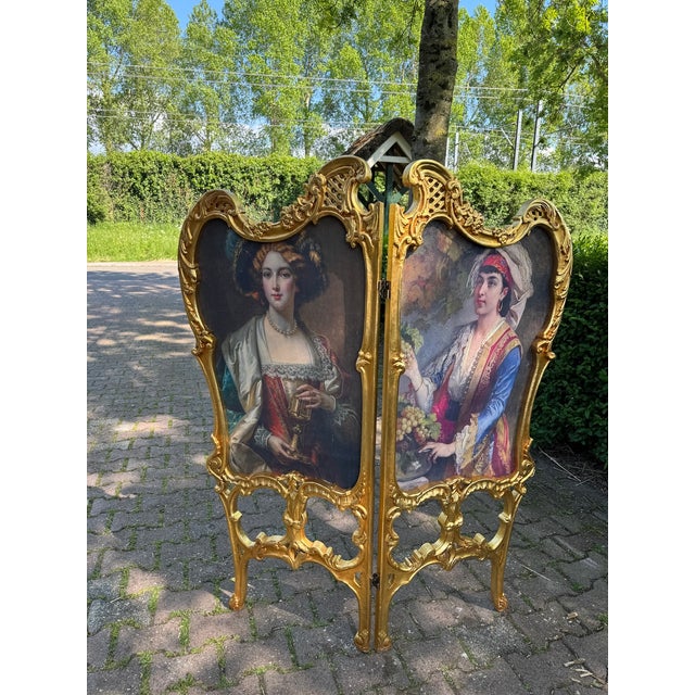 1960 French Louis XVI Gold Beech Portrait Screen Room Divider - 2 Panels For Sale - Image 10 of 10