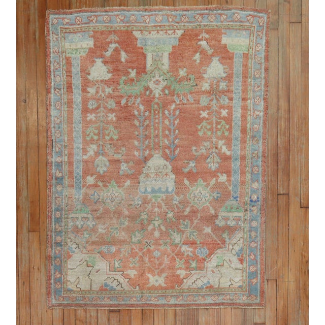 Antique Zabihi Collection Turkish Oushak Prayer Rug - 3'8" x 4'11" For Sale - Image 4 of 11