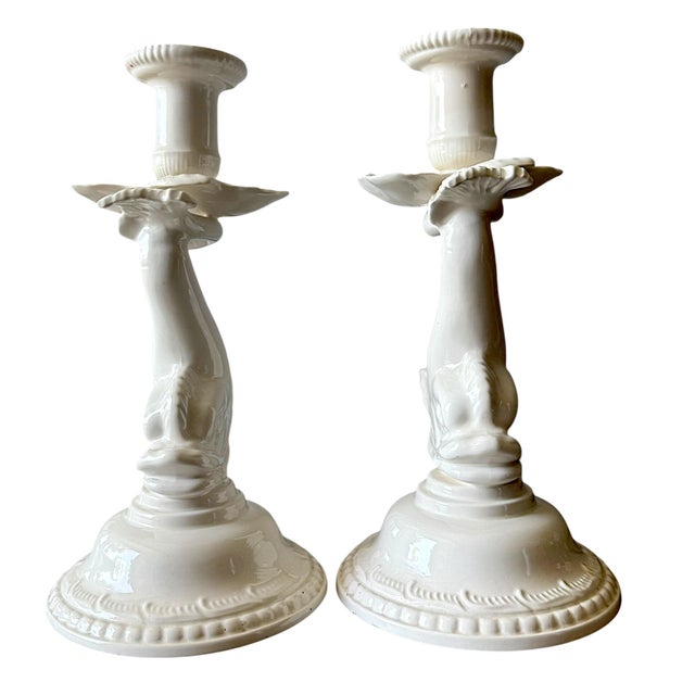 Mid 20th Century English Hartley Greens Leeds Pottery Dolphin Candlesticks – A Pair For Sale In Los Angeles - Image 6 of 8