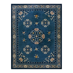 1980s Royal Blue Medallion Vintage Chinese Peking Carpet 9'6'' X 12'4'' Knotted Wool Rug