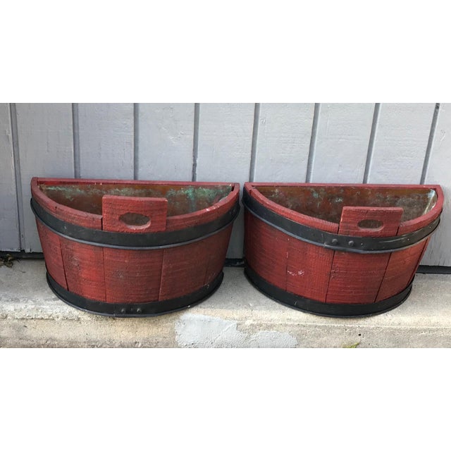 Half Barrel Wood Planters With Copper Lining - a Pair For Sale - Image 11 of 11