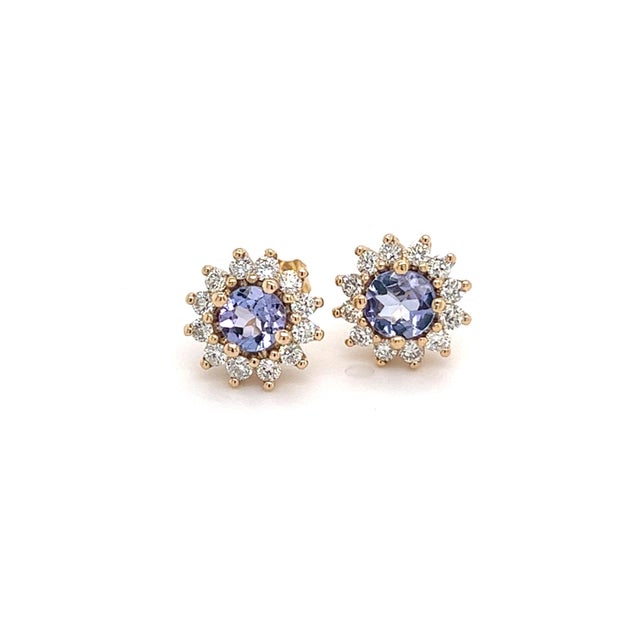 2010s Natural Tanzanite Diamond Stud Earrings 14k Y Gold 1.18 TCW Certified For Sale - Image 5 of 8