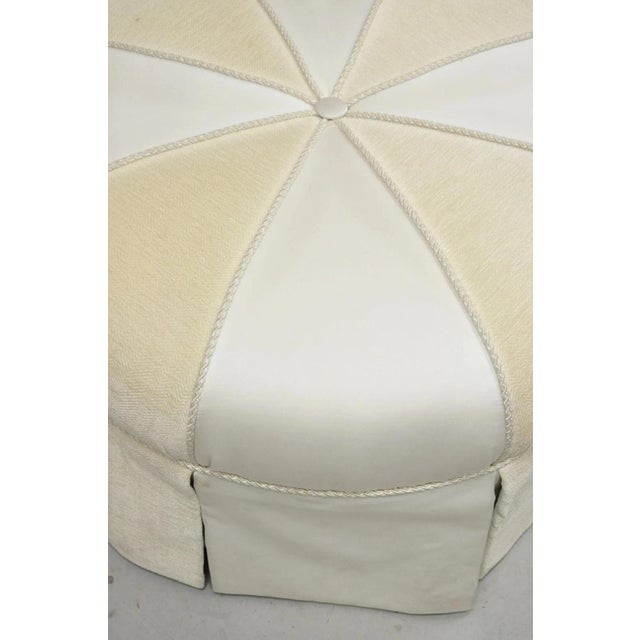 Decorator Modern Beige Upholstered Button Tufted Skirted 35" Round Ottoman For Sale - Image 11 of 12
