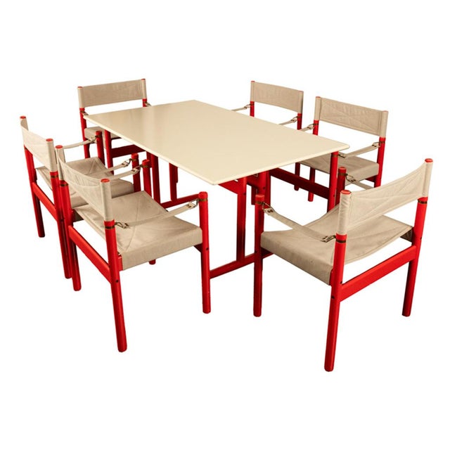 Wood Mid Century Modern Danish Six Safari Chairs Dining Table Set by Erik Wørts 1960s For Sale - Image 7 of 18