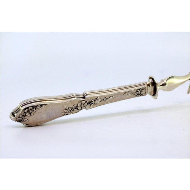 Silver Silver Fish Serving Fork with Floral Decor, Prongs and Embossed Handle For Sale - Image 8 of 9