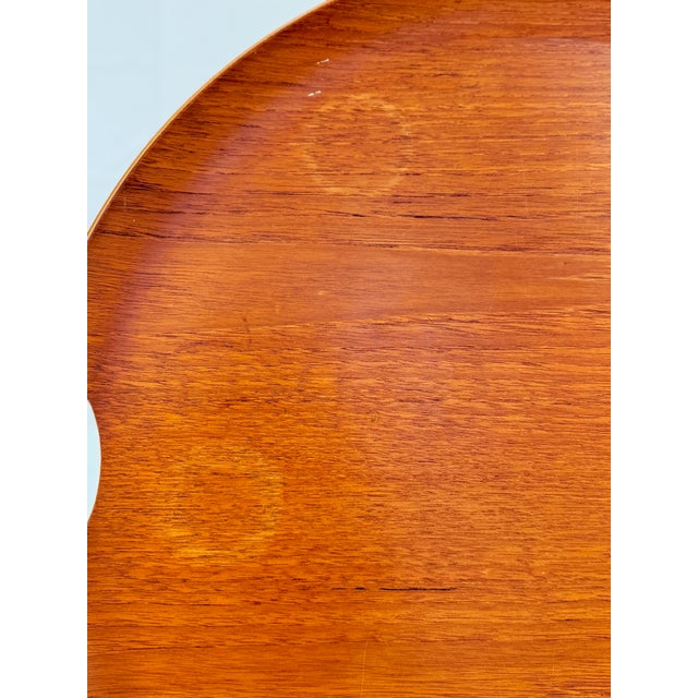 Mid 20th Century Vintage Danish Modern Round Teak Serving Tray With Cutout Handles, Marked Fh Denmark For Sale - Image 5 of 13