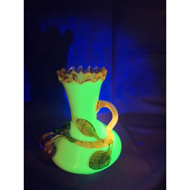 Antique Stevens & Williams Uranium Custard Glass Vase Applied Fruit Cherries 5" C. 1880 For Sale - Image 15 of 18