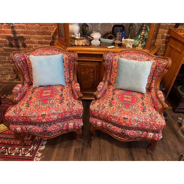The sweetest pair of 19th century Louis XV style bergere chairs have come your way! Each come with a 13” throw pillow and...