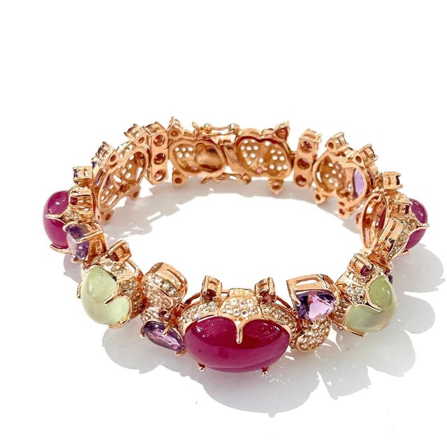 Bochic "Capri" Vintage Ruby, Diamond & Sapphire Bracelet Set In 18K & Silver For Sale - Image 17 of 18
