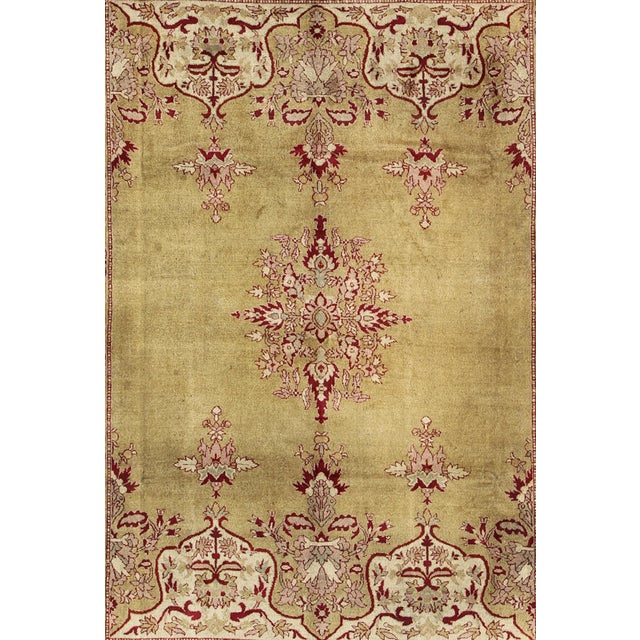 Late 19th Century Antique Indian Agra Rug in Green and Burgundy With Medallion For Sale - Image 4 of 8