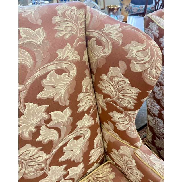Pair of Custom Upholstered Floral Wingback Chairs Wingbacks For Sale - Image 4 of 7