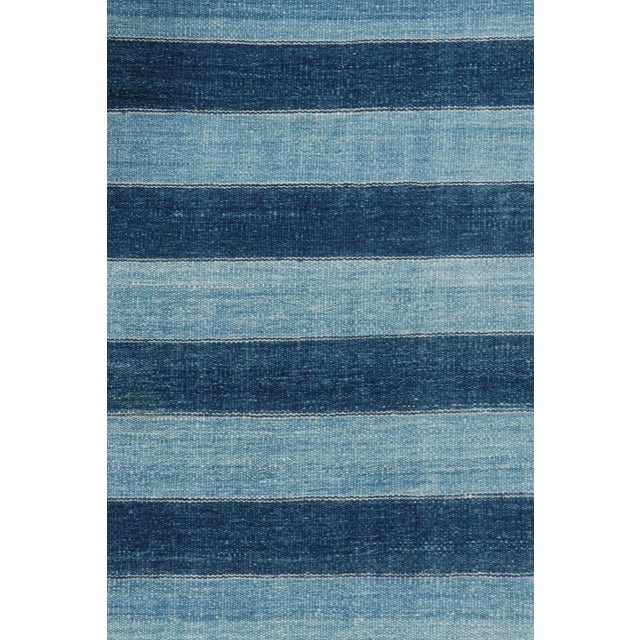Boho Chic Rug & Kilim's Contemporary Dhurrie Rug in Blue Geometric Stripes - 12x16 For Sale - Image 3 of 8