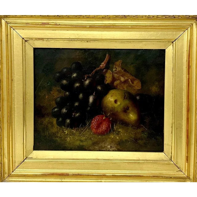 Antique Still Life Fruits Oil on Canvas English Oil Painting Giltwood Frame For Sale - Image 9 of 9