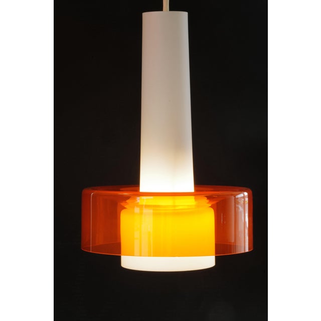 Mid 20th Century Mid-Century Opaline and Orange Glass Pendant Lights - a Pair For Sale In Oklahoma City - Image 6 of 18
