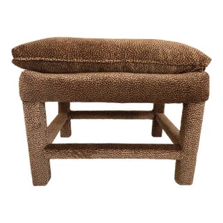 Mid-Century Milo Baughman Style Parsons Stool / Ottoman in Animal Print For Sale