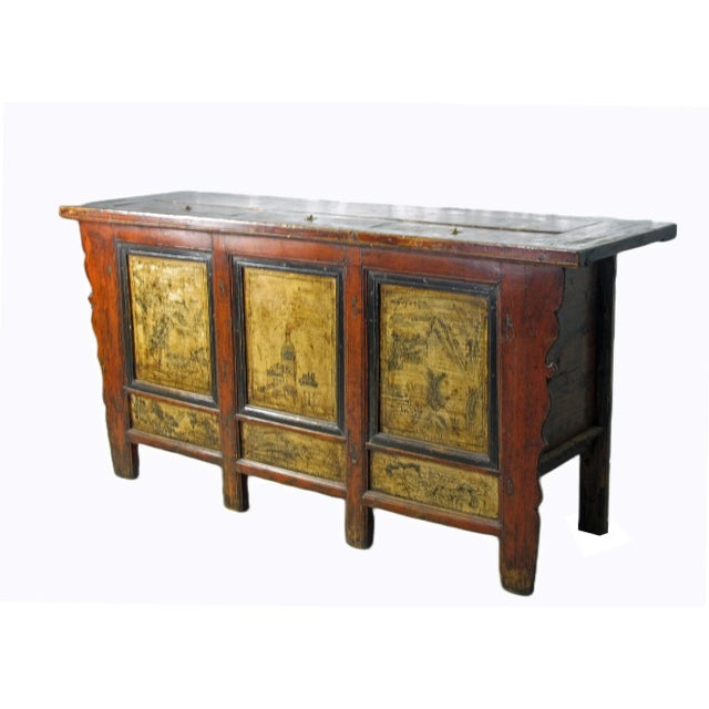 Hand Painted Antique Gansu Bedding Cabinet For Sale - Image 4 of 12