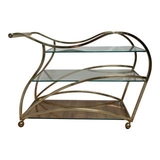 Dia Design Institute America Brass and Glass Oversized Bar Cart Milo Baughman Attrib. For Sale