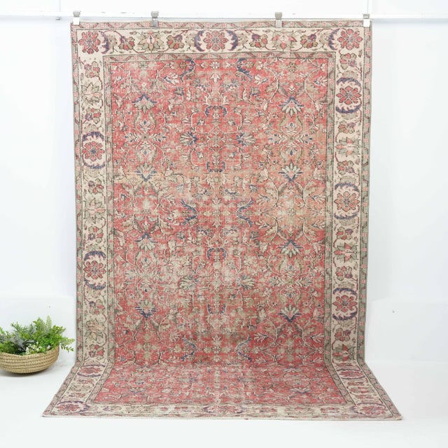Vintage Turkish Hand-Knotted vintage rug is a semi-antique vintage Area rug.'70s Eastern region of Turkey's unique rug is...
