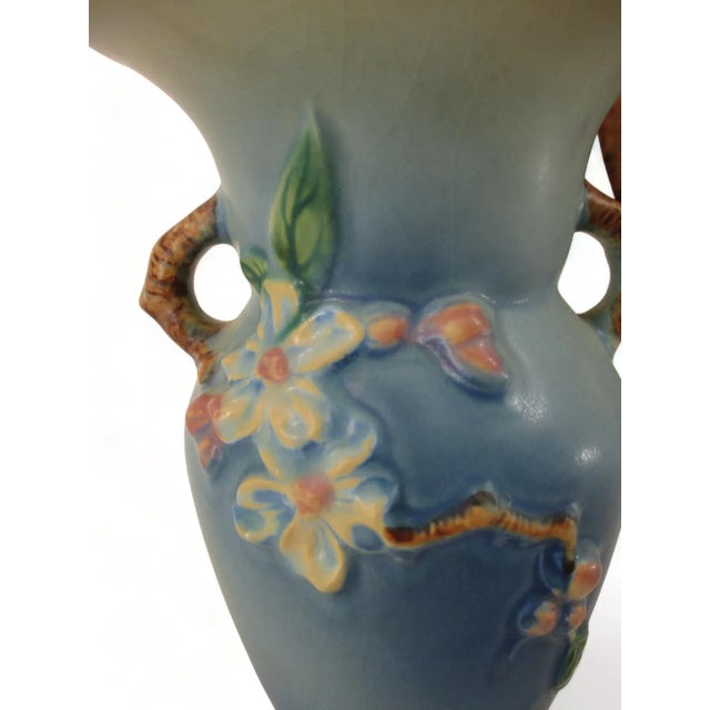 Early 20th Century Blue Roseville Pottery Apple Blossom Vase For Sale - Image 10 of 11