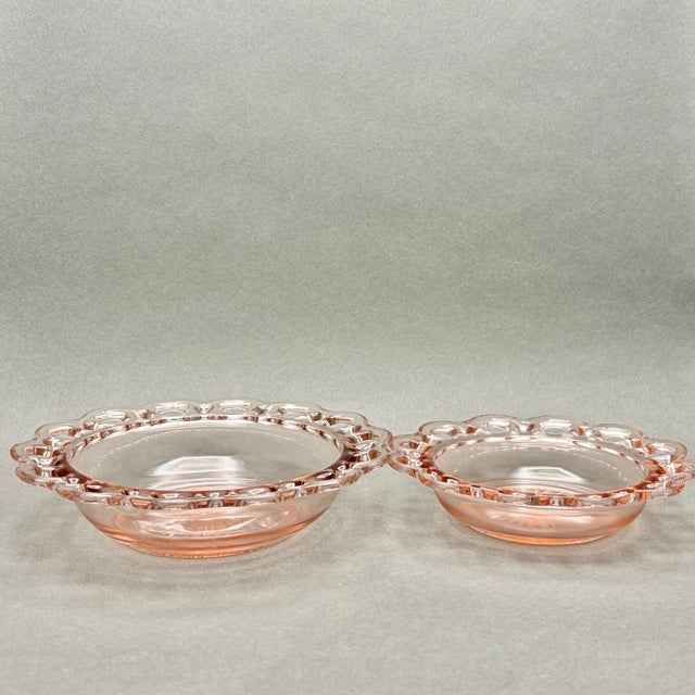Vintage Pink Anchor Hocking “Old Colony” Lace Edge 3 Piece Serving Set For Sale - Image 11 of 12