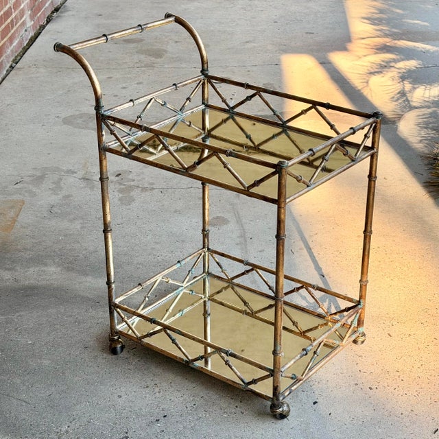 Mid-Century Modern 1980s Bespoke Gilt Faux Bamboo Bar Cart Style of Maison Bagues - Newly Painted For Sale - Image 3 of 17