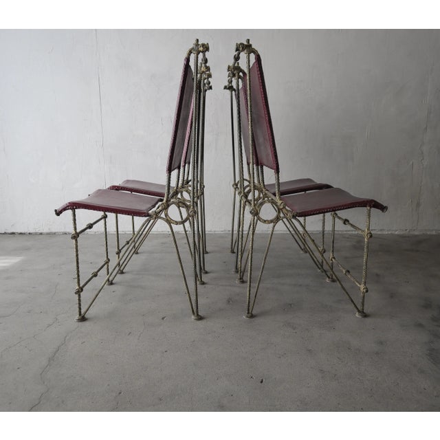 Metal Ilana Goor Handwrought Metal and Leather Dining Chairs For Sale - Image 7 of 11